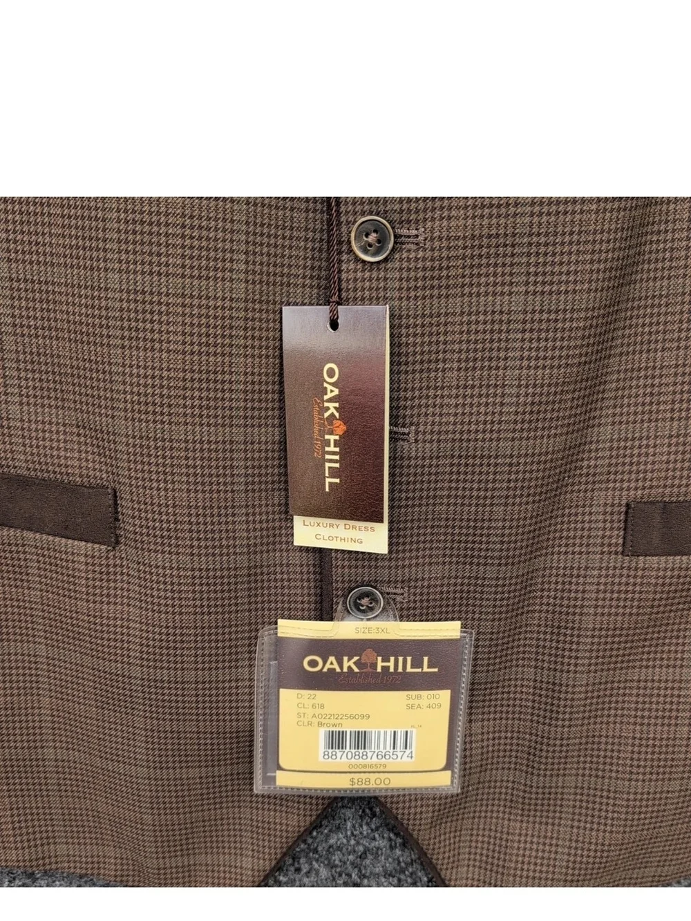 Oak Hill Suit Waistcoat Vest Mens XXXL 54 56R Brown Houndstooth Buckle Back